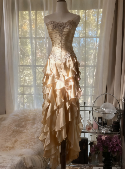Purple __Elegant Strapless Chiffon Applique Long Tiered Prom Dresses Backless Party Dresses ED01727