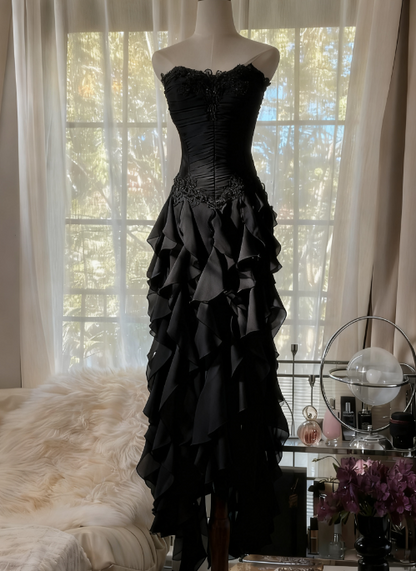 Purple __Elegant Strapless Chiffon Applique Long Tiered Prom Dresses Backless Party Dresses ED01727