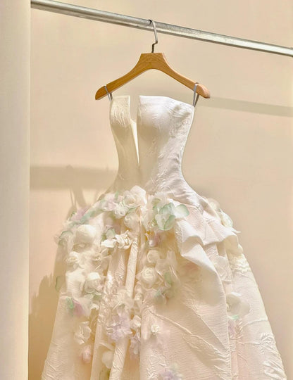 Spaghetti Strap Satin Long Prom Dress, Beautiful Applique Wedding Dress HZ1024