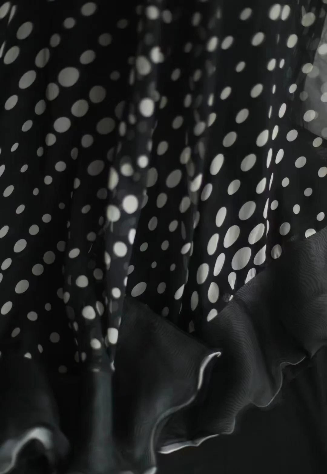 Black Spaghetti Strap Chiffon Long Prom Skirt Polka Dot Evening Dress HZ1024