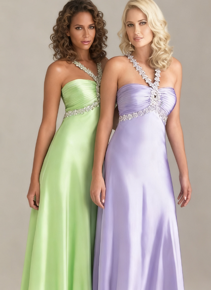 Glamou Purple __Satin Beaded Backless Long Prom Dress for Party&Birthday,Elegant Wedding Guest Outfits ED01736