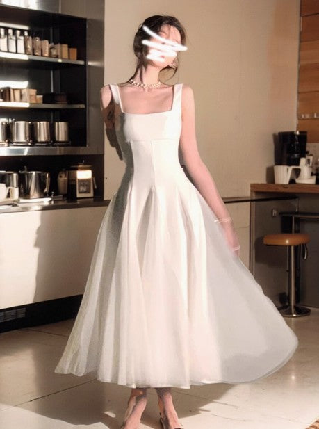 fluffy mesh white suspender dress HZ1024