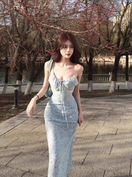 Break French V-neck Floral Sling Dress HZ1024