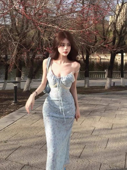 Break French V-neck Floral Sling Dress HZ1024