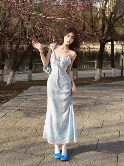 Break French V-neck Floral Sling Dress HZ1024