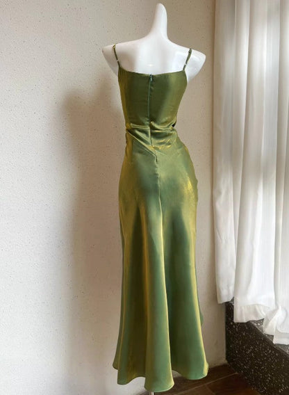 Bodycon Dress Spaghetti Strap V-Neck Chiffon Satin Sleeveless Prom Dress HZ1024