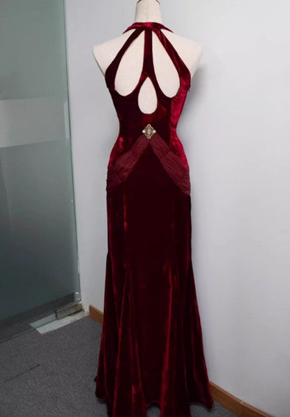 White Mermaid V-neck Velvet Chiffon Prom Dress ED01767
