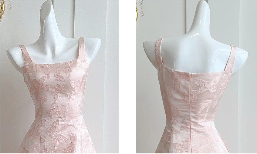 A-Line Vintage Butterfly Embroidered Satin Prom Dress Birthday HZ1024