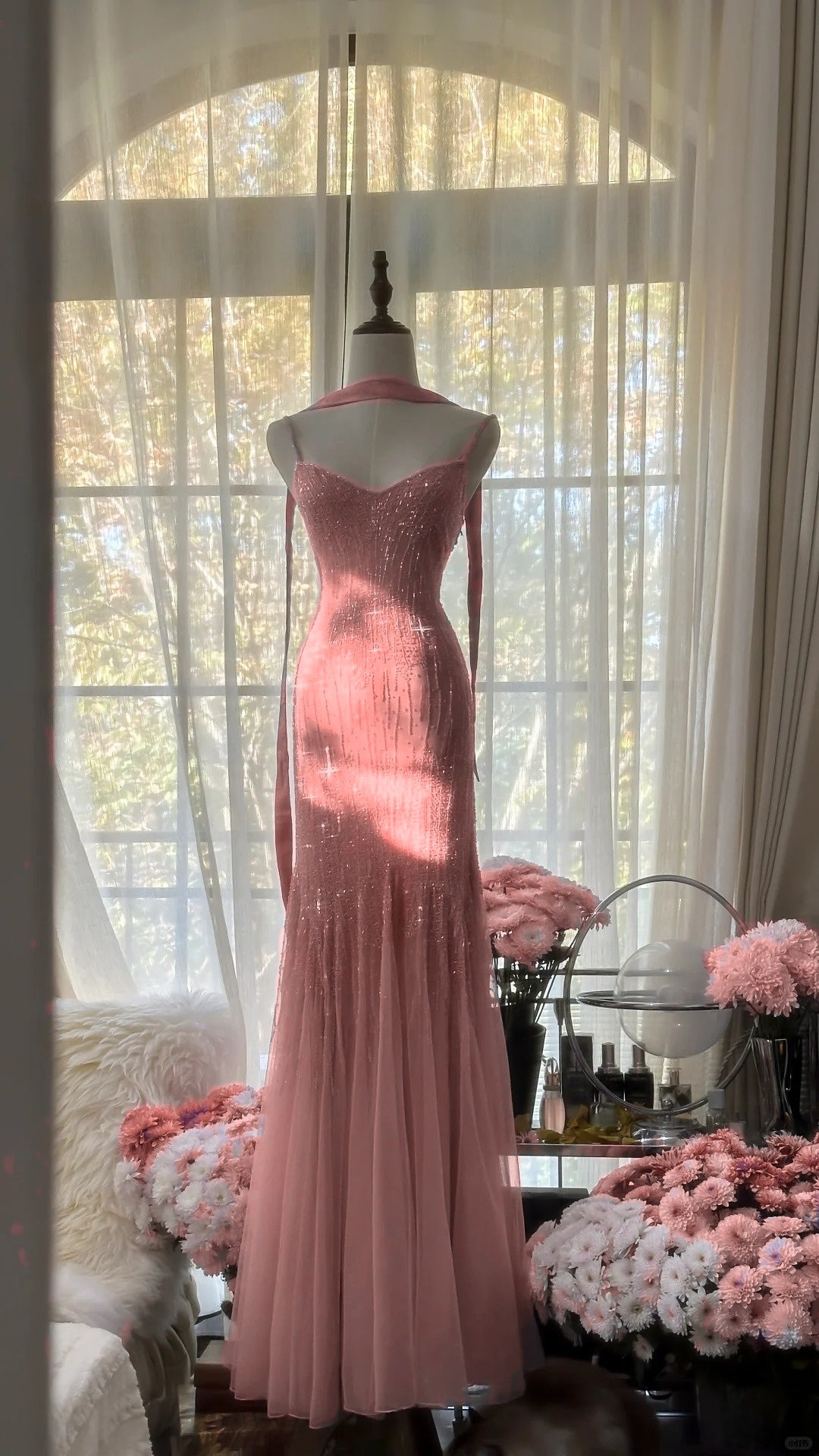 Sparkly  Spaghetti StrapsPurple Mermaid  Wedding Guest Dresses Beaded  Tulle Chiffon  Long Prom Dresses  ED01778