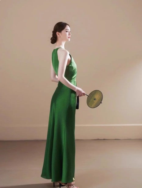 Off-white satin halter neck dress birthday engagement dress ED01802