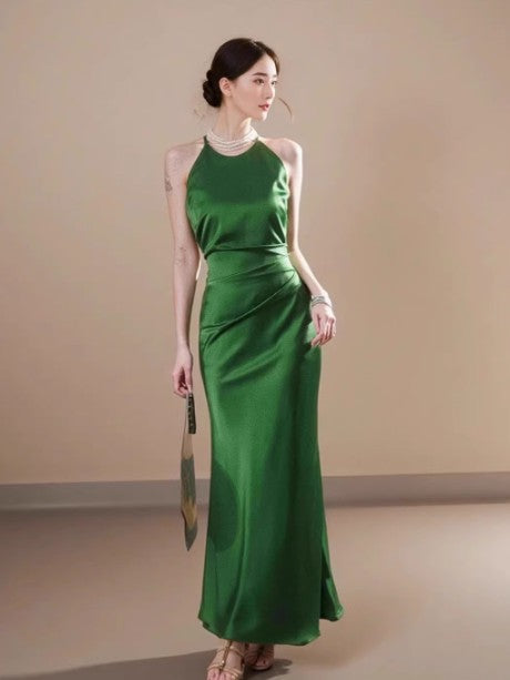 Off-white satin halter neck dress birthday engagement dress ED01802