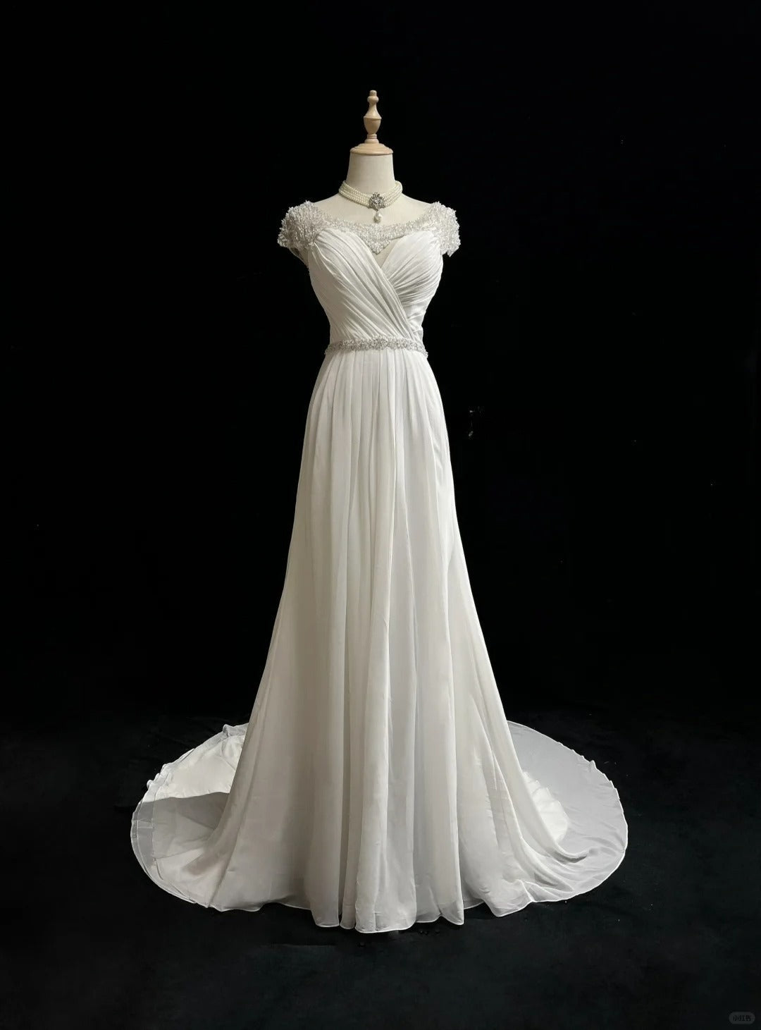 Elegant A-Line Chiffon V-neck Long Prom Dress with Beading Simple Wedding Dress HZ1024