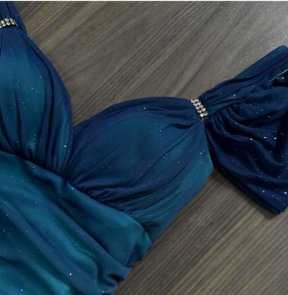 Blue Sweetheart Neck Bodycon Dress Ruffled Party Dress Spaghetti Strap Evening Dress HZ1024