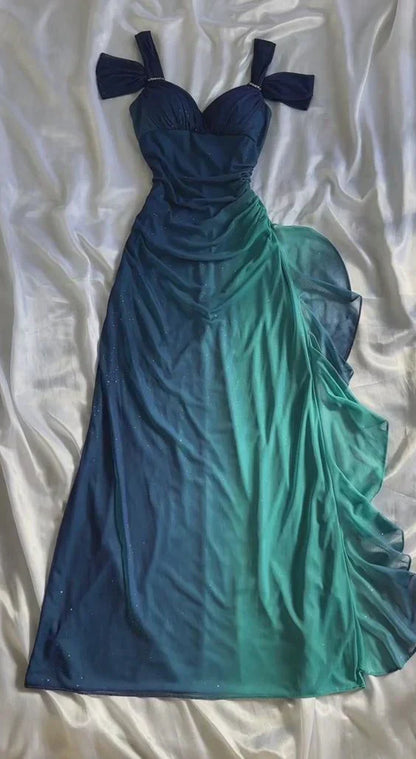 Blue Sweetheart Neck Bodycon Dress Ruffled Party Dress Spaghetti Strap Evening Dress HZ1024