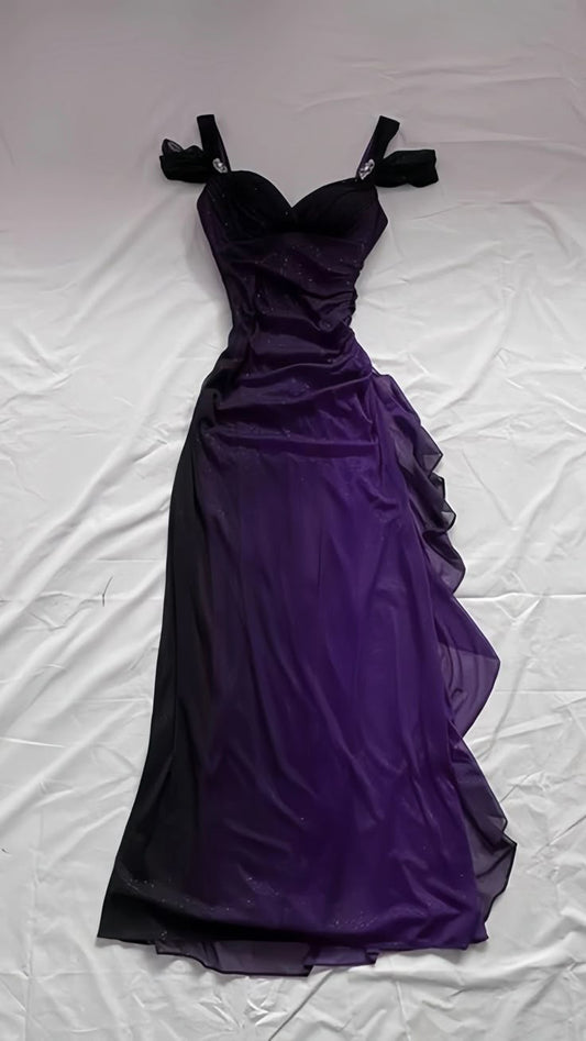 Affordable Party Dresses Under $160__Elegant  Purple Glitter Ruffled Chiffon Prom Dresses ED01815
