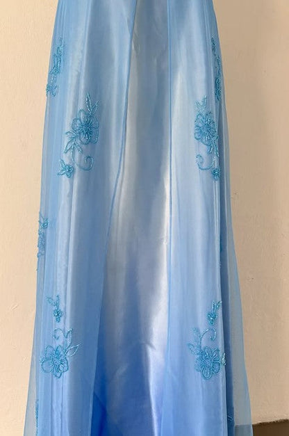 Vintage Prom Dress Under $170??Gorgeous Spaghetti Straps Beading Applique Gradient Blue Sleeveless Long Evening Dress HZ1024