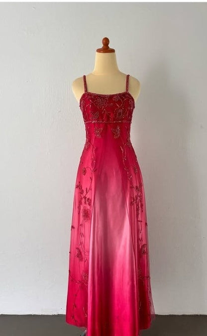 Gothic Vintage Prom Dress Under $170_©µGorgeous Spaghetti Straps Beading Applique Gradient Blue Sleeveless Long Evening Dress  ED01816