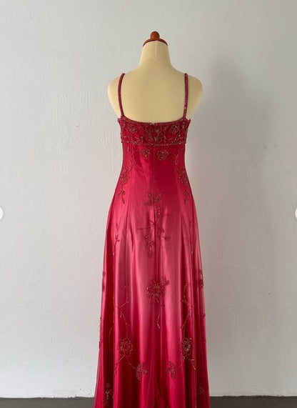 Gothic Vintage Prom Dress Under $170_©µGorgeous Spaghetti Straps Beading Applique Gradient Blue Sleeveless Long Evening Dress  ED01816