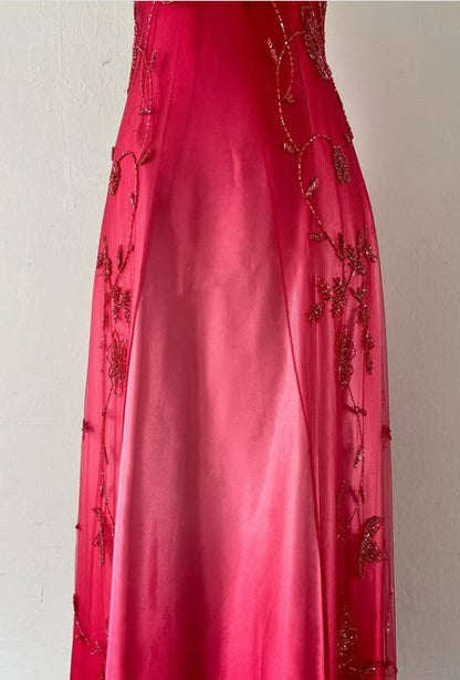 Vintage Prom Dress Under $170??Gorgeous Spaghetti Straps Beading Applique Gradient Blue Sleeveless Long Evening Dress HZ1024