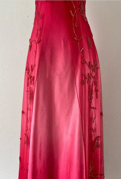 Gothic Vintage Prom Dress Under $170_©µGorgeous Spaghetti Straps Beading Applique Gradient Blue Sleeveless Long Evening Dress  ED01816