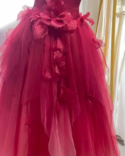Gradient Tulle Strapless A-Line Long Wedding Dress Evening Gown HZ1024