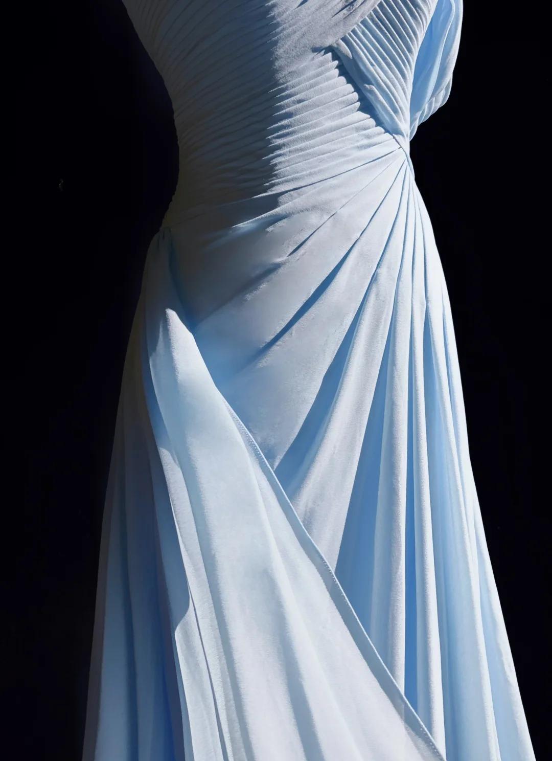 Blue A-line Chiffon Pleated One Shoulder Slit Long Evening Gown Wedding Guest Dress HZ1024