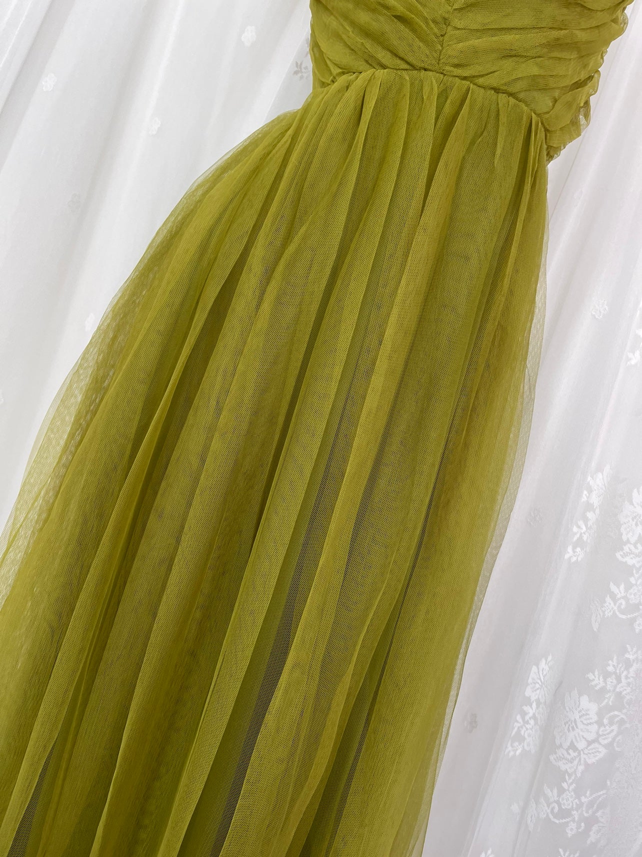 Olive Green Spaghetti Strap Tulle Long Prom Dress Sweet Birthday Evening Dress HZ1024