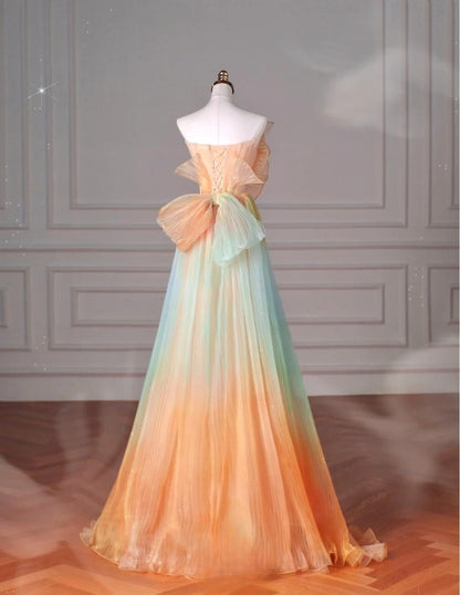 Multicolor Strapless A-Line Tulle Long Prom Dress Wedding Dress Birthday Dress HZ1024