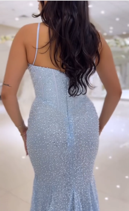 Sweetheart Spaghetti Straps Long Mermaid Sequins Party Prom Dress  ED01846