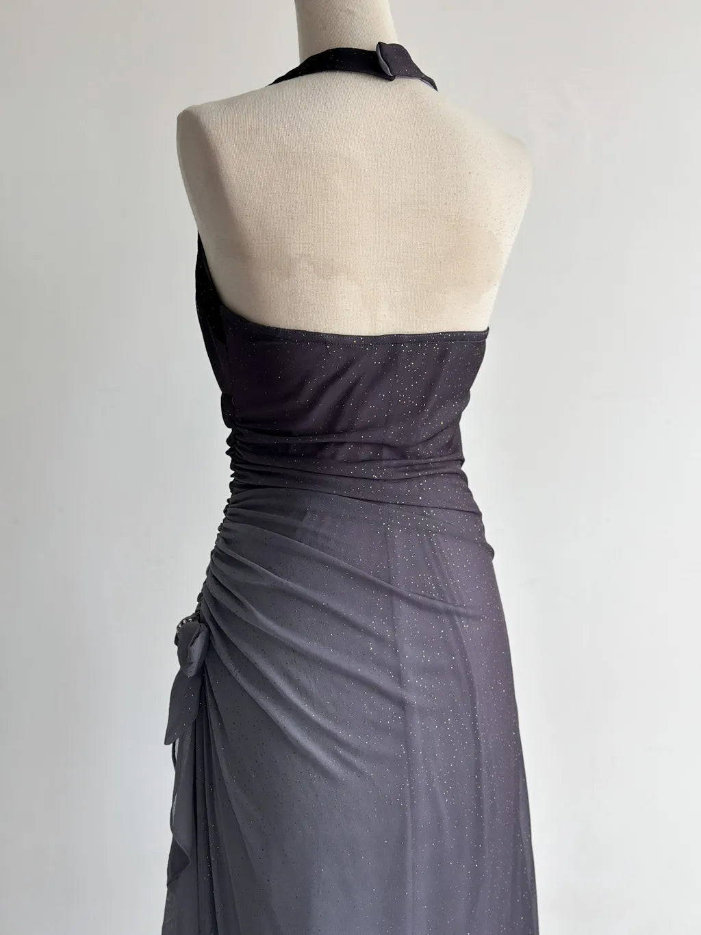 Gradient Dark Gray Halter Neck Ruffle Sheath Prom Dress Birthday Dress HZ1024