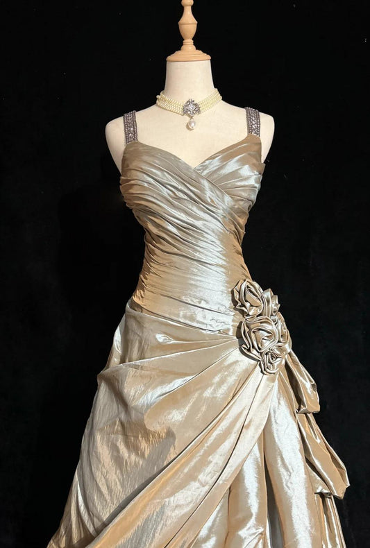A-Line V-neck Satin Backless Long Prom Dress Formal Evening Dress Graduation Prom Dress HZ1024