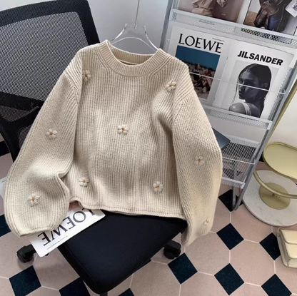 embroidered flower long sleeve sweater HZ1024