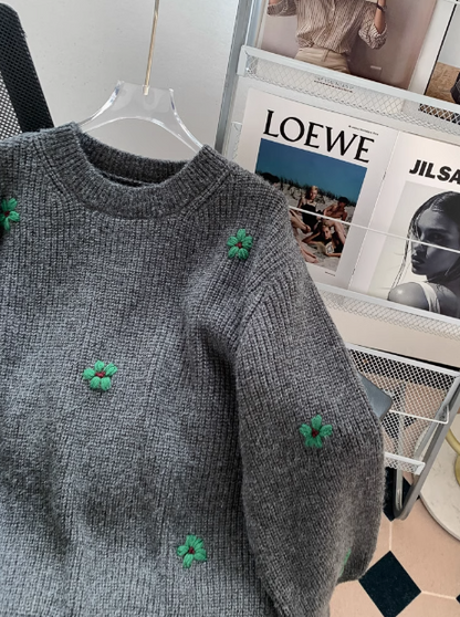 embroidered flower long sleeve sweater HZ1024