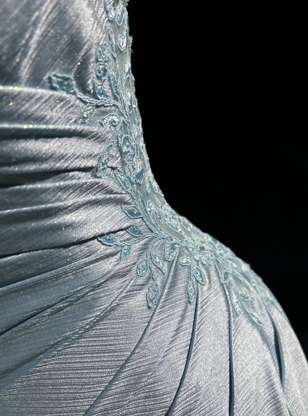 Spaghetti Strap Mermaid Glitter Satin Long Prom Backless Applique Evening Gown Simple Wedding Dress HZ1024