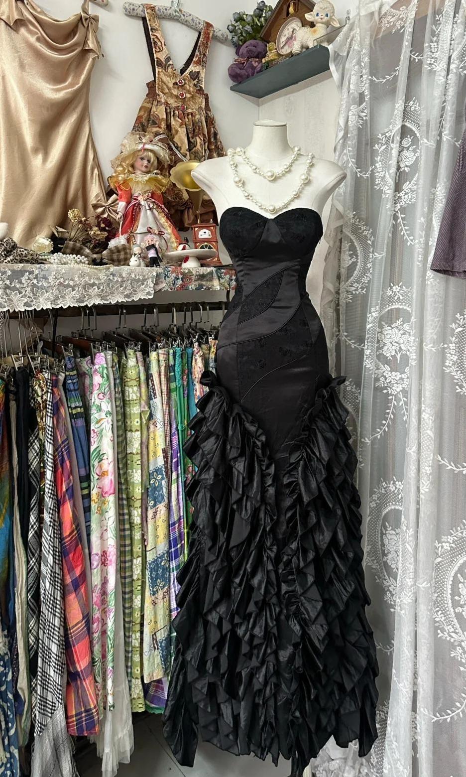 Black Temperament Sweetheart Neck Mermaid Satin Prom Dress Birthday Dress Formal Evening Dress ED01865