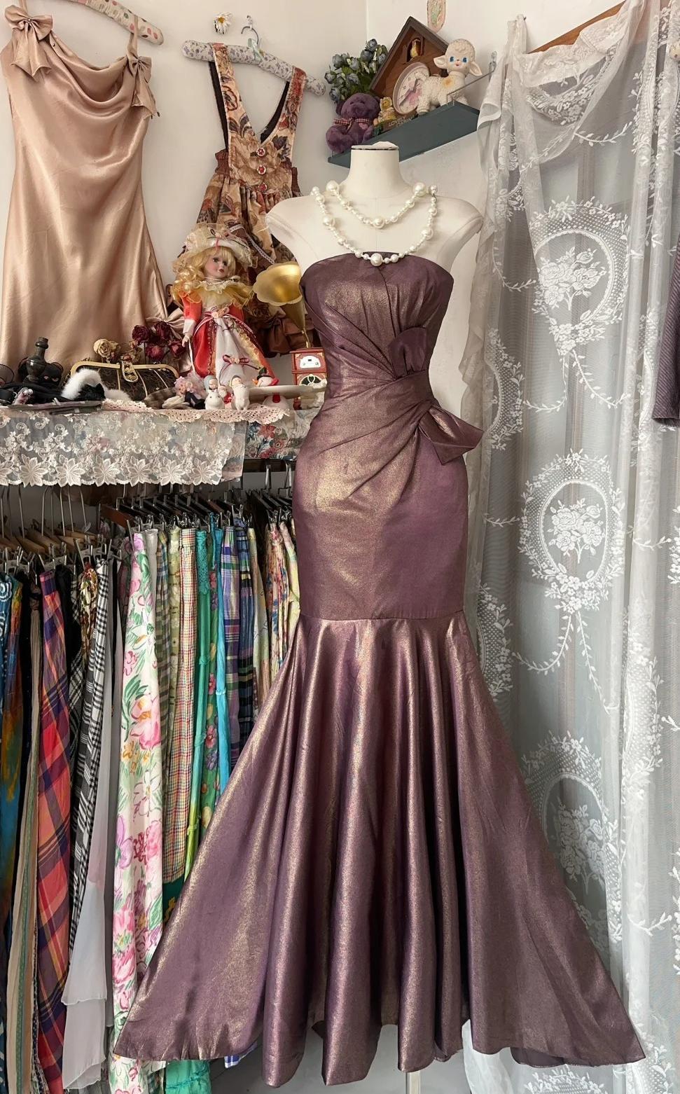 Mermaid Strapless Glitter Satin Ball Dress Beautiful Birthday Evening Dress HZ1024