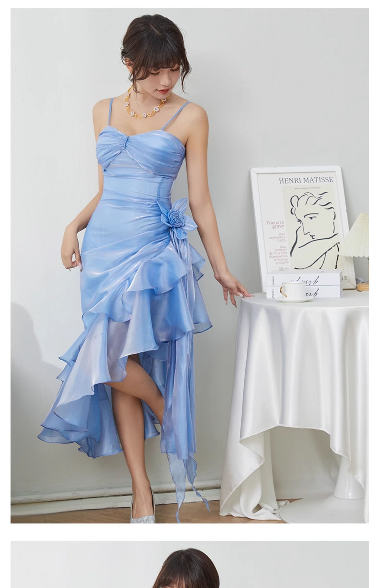 Blush Pink Spaghetti Straps Sleeveless Chiffon Prom Dress Vintage Birthday Evening Dress HZ1024