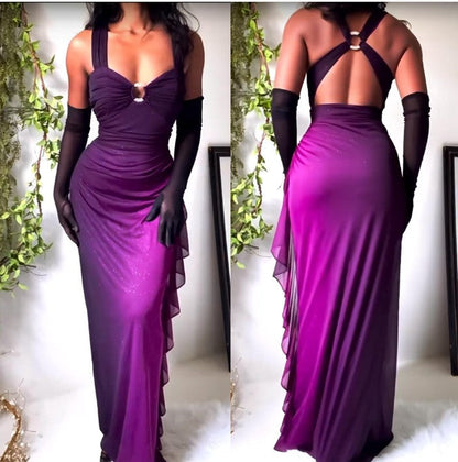 dresses under $160||Elegant Gradient Navy Blue Sheath Spaghetti Straps Sparkling Chiffon Prom Dress for Party HZ1024