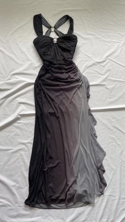 Affordable dresses under $160||Elegant Gradient Navy Blue Sheath Spaghetti Straps Sparkling Chiffon  Prom Dress for Party ED01883