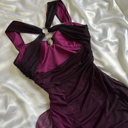 dresses under $160||Elegant Gradient Navy Blue Sheath Spaghetti Straps Sparkling Chiffon Prom Dress for Party HZ1024