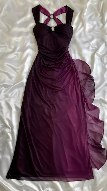 Affordable dresses under $160||Elegant Gradient Navy Blue Sheath Spaghetti Straps Sparkling Chiffon  Prom Dress for Party ED01883