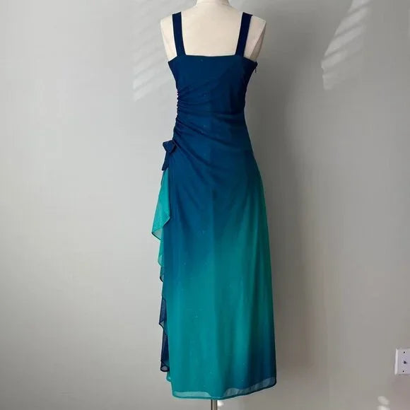 Beautiful Gradient Blue Glitter Chiffon Sweetheart Neck Prom Dress Birthday Dress ED01885