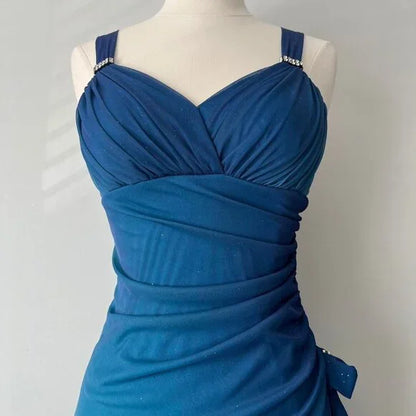 Beautiful Gradient Blue Glitter Chiffon Sweetheart Neck Prom Dress Birthday Dress ED01885