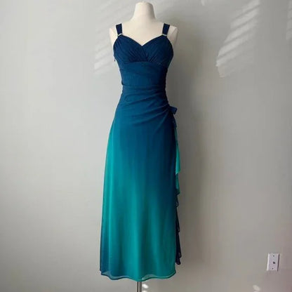 Beautiful Gradient Blue Glitter Chiffon Sweetheart Neck Prom Dress Birthday Dress ED01885
