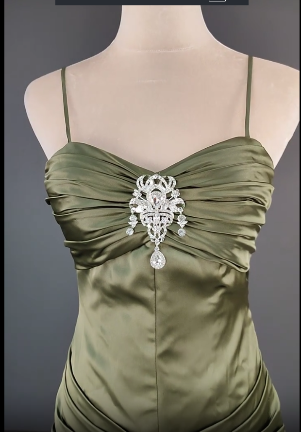 Elegant Spaghetti Strap Mermaid Satin Dark Green Long Prom Dress Gorgeous Evening Dress ED01896