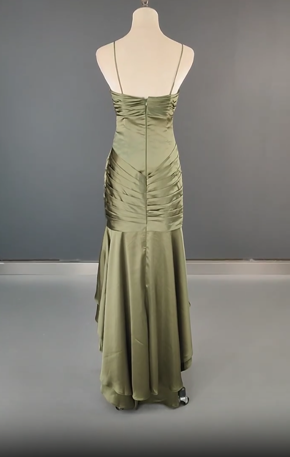 Elegant Spaghetti Strap Mermaid Satin Dark Green Long Prom Dress Gorgeous Evening Dress ED01896