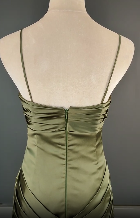 Elegant Spaghetti Strap Mermaid Satin Dark Green Long Prom Dress Gorgeous Evening Dress ED01896