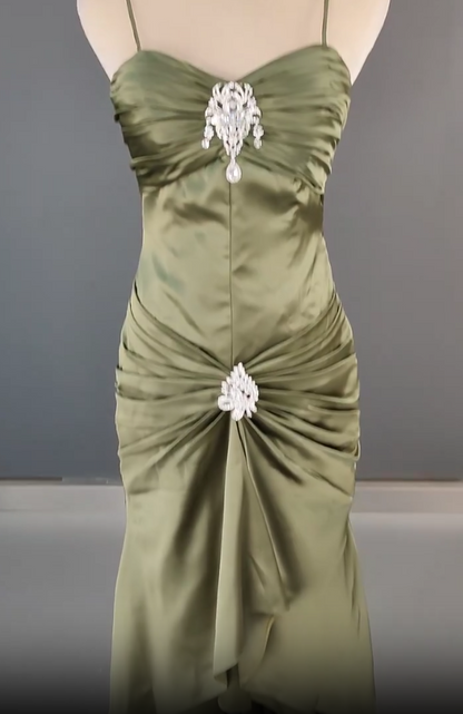 Spaghetti Strap Mermaid Satin Dark Green Long Prom Dress Gorgeous Evening Dress HZ1024