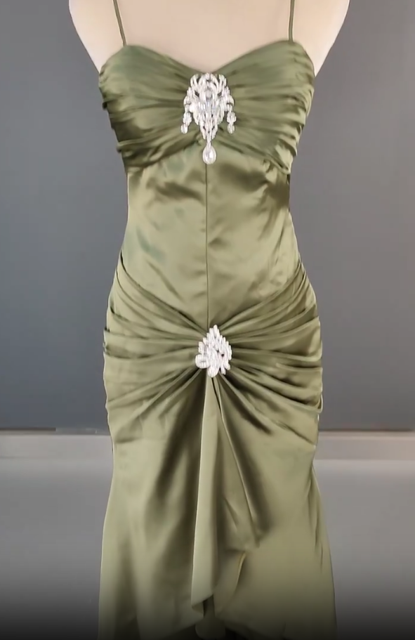 Elegant Spaghetti Strap Mermaid Satin Dark Green Long Prom Dress Gorgeous Evening Dress ED01896