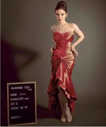 Elegant Spaghetti Strap Mermaid Satin Dark Green Long Prom Dress Gorgeous Evening Dress ED01896